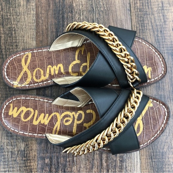 Sam Edelman Shoes - Sam Edelman Chain Detail Wide Crisscross Leather Strap Sandals “Gabrie” Size 6.5
